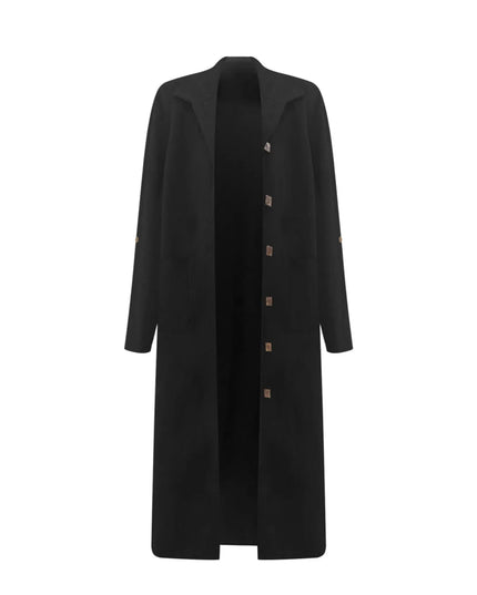 Lapel Collar Button - Front Longline Coat - Trendsi