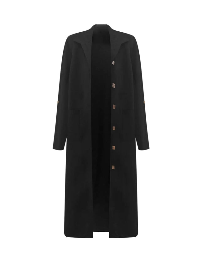 Lapel Collar Button - Front Longline Coat - Trendsi