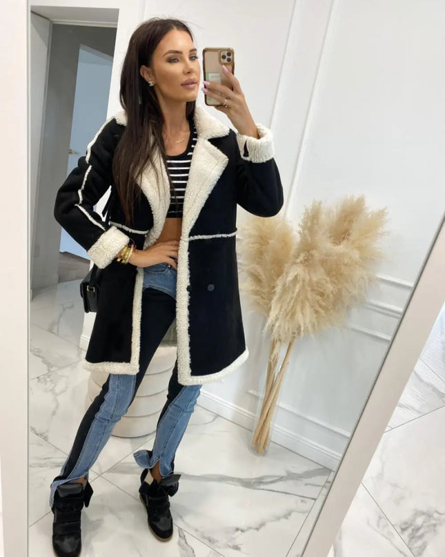 Lapel Collar Exposed Seam Buttoned Coat - Trendsi