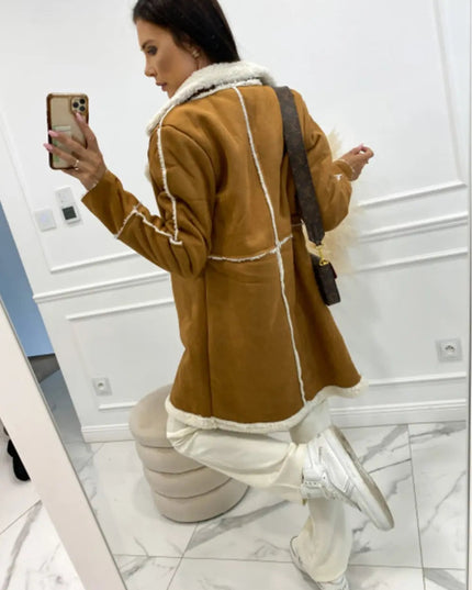 Lapel Collar Exposed Seam Buttoned Coat - Trendsi