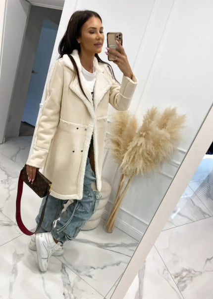 Lapel Collar Exposed Seam Buttoned Coat - Trendsi