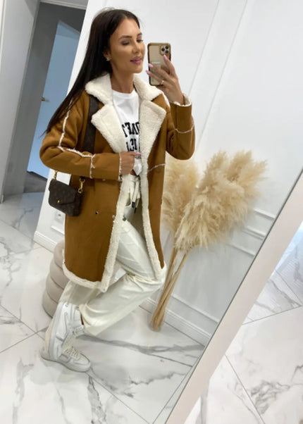 Lapel Collar Exposed Seam Buttoned Coat - Trendsi