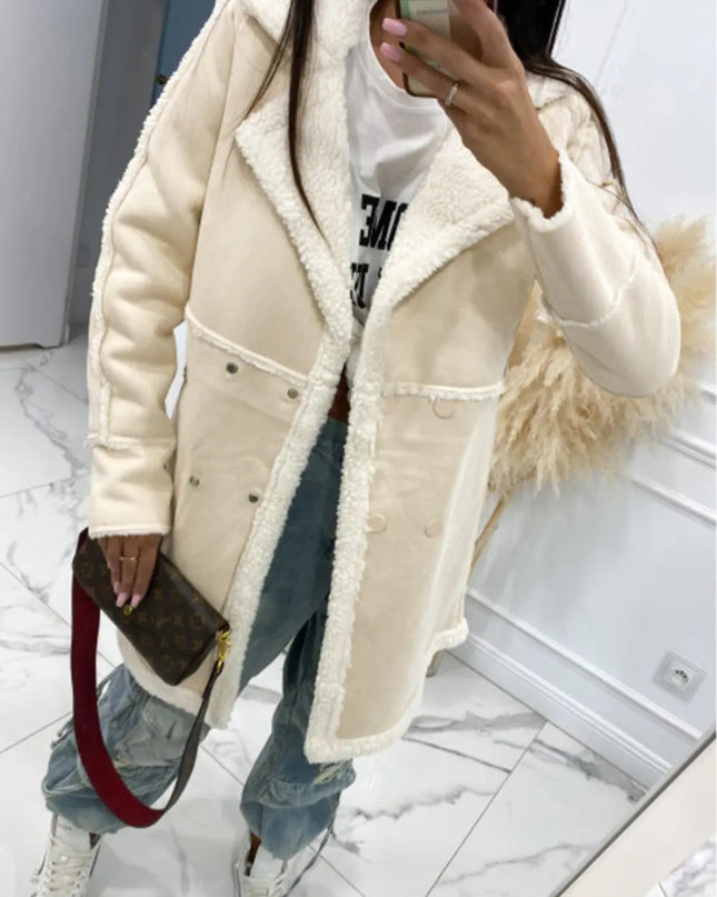 Lapel Collar Exposed Seam Buttoned Coat - Trendsi