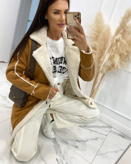 Lapel Collar Exposed Seam Buttoned Coat - Trendsi