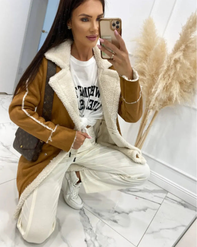 Lapel Collar Exposed Seam Buttoned Coat - Trendsi