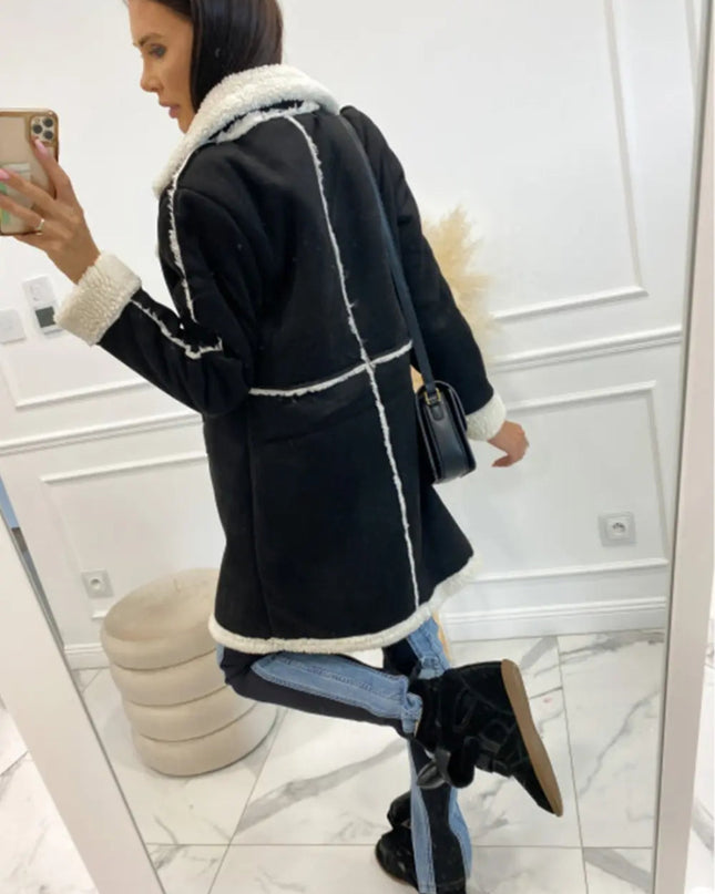 Lapel Collar Exposed Seam Buttoned Coat - Trendsi