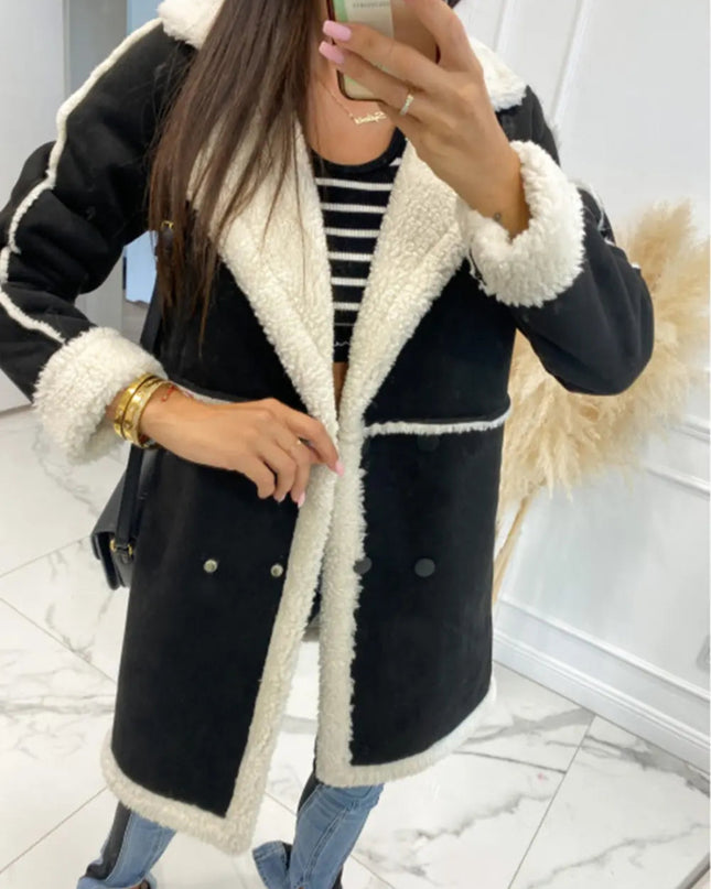 Lapel Collar Exposed Seam Buttoned Coat - Trendsi