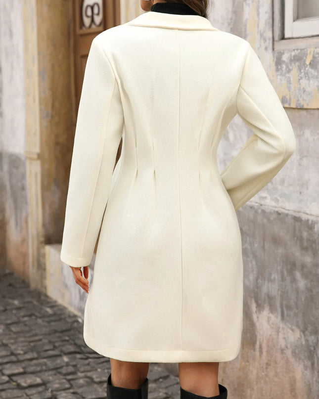Lapel Collar Long Sleeve Longline Coat - Trendsi