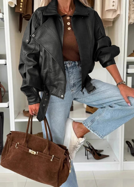 Leather Zip Up Jacket - Trendsi