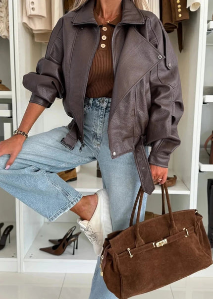 Leather Zip Up Jacket - Trendsi