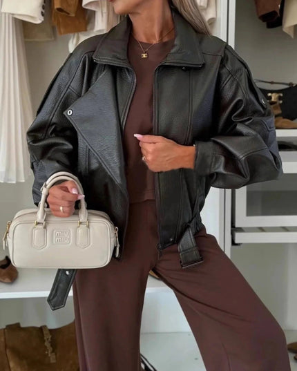 Leather Zip Up Jacket - Trendsi