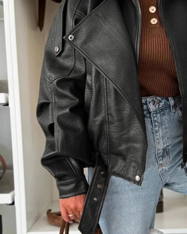 Leather Zip Up Jacket - Trendsi