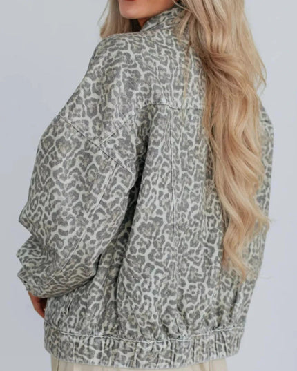 Leopard Button Up Denim Jacket - Trendsi