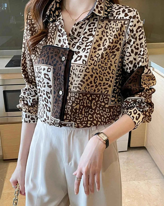 Leopard Print Button - Up Shirt - Trendsi