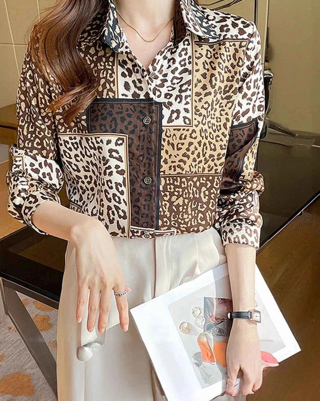 Leopard Print Button - Up Shirt - Trendsi