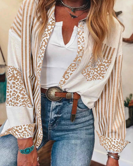 Leopard Striped Western Casual Shirt - Trendsi