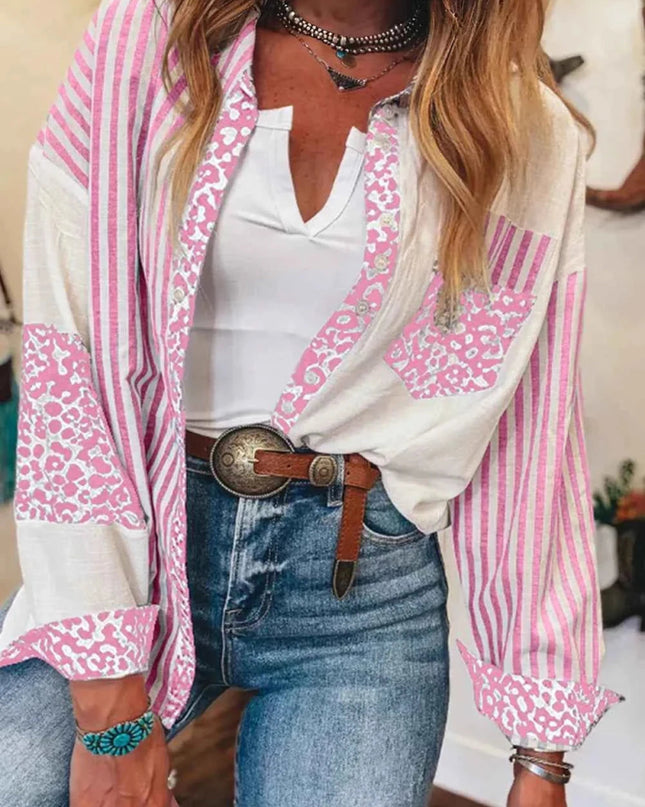 Leopard Striped Western Casual Shirt - Trendsi