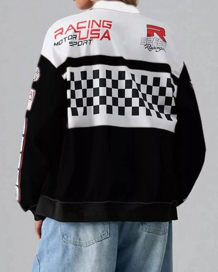 Letter Zip Up Dropped Shoulder Jacket - Trendsi