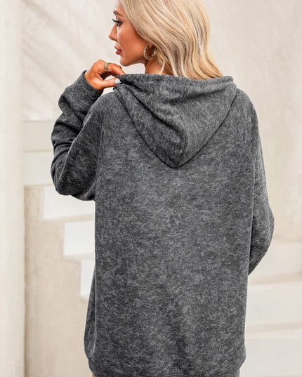 Long Sleeve Front Pocket Hoodie - Trendsi