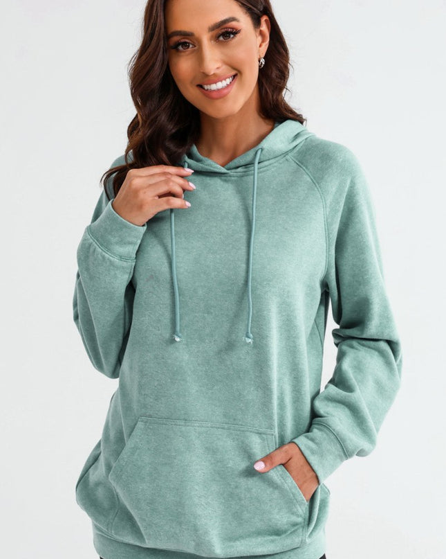 Long Sleeve Front Pocket Hoodie - Trendsi