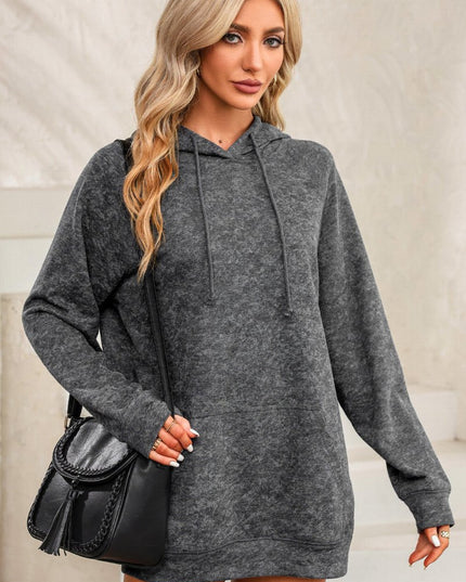 Long Sleeve Front Pocket Hoodie - Trendsi
