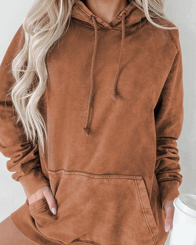 Long Sleeve Front Pocket Hoodie - Trendsi