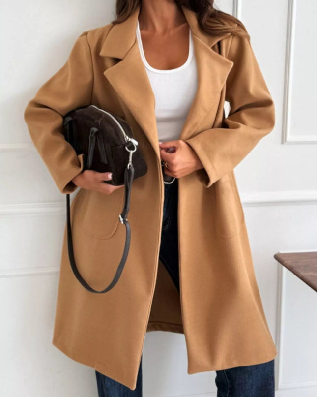 Long - Sleeve Single - Breasted Trench Coat - Trendsi
