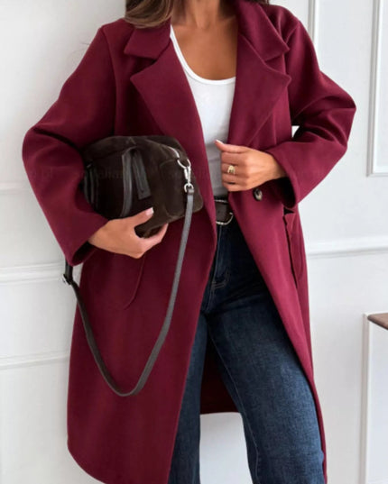 Long - Sleeve Single - Breasted Trench Coat - Trendsi