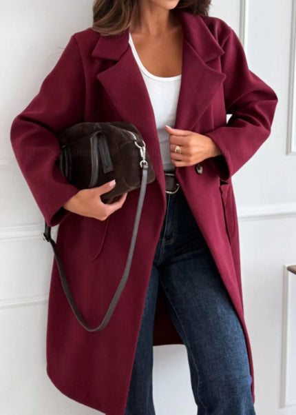 Long - Sleeve Single - Breasted Trench Coat - Trendsi