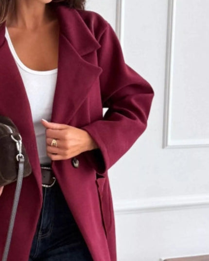 Long - Sleeve Single - Breasted Trench Coat - Trendsi