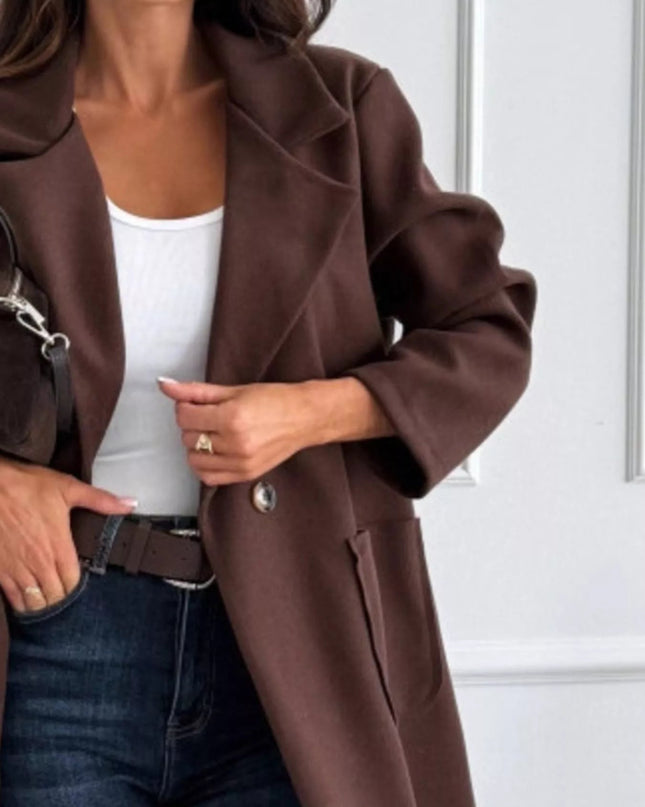 Long - Sleeve Single - Breasted Trench Coat - Trendsi