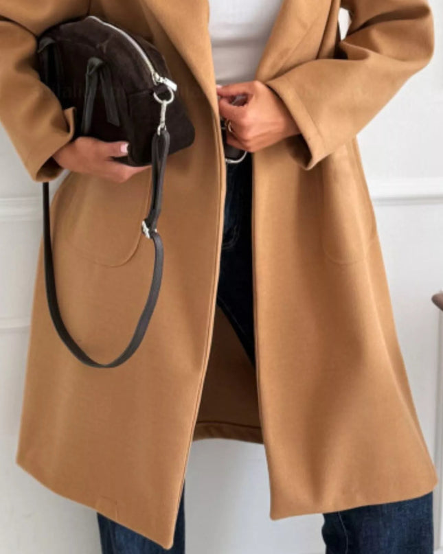 Long - Sleeve Single - Breasted Trench Coat - Trendsi
