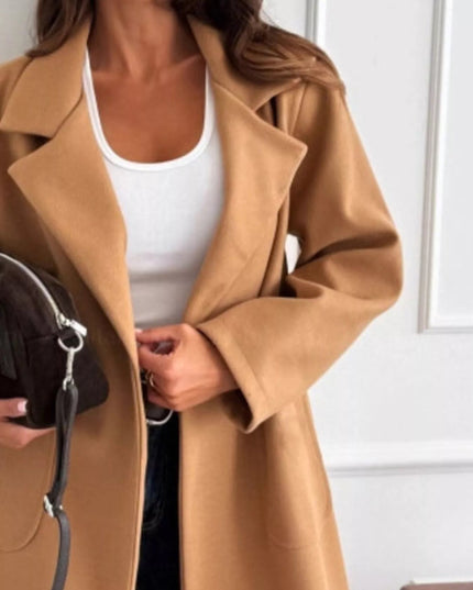 Long - Sleeve Single - Breasted Trench Coat - Trendsi