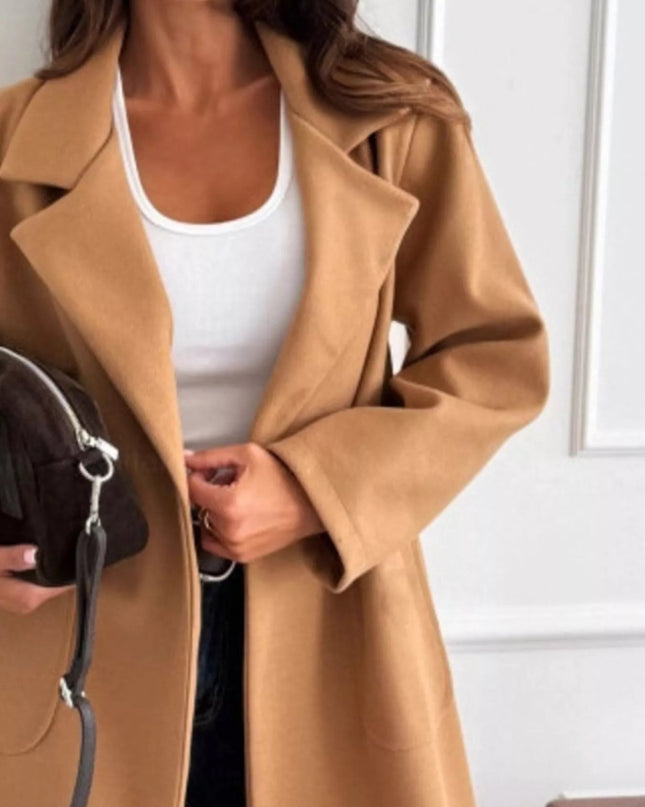 Long - Sleeve Single - Breasted Trench Coat - Trendsi