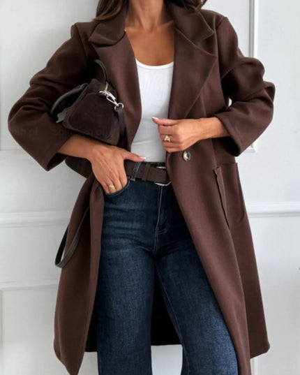Long - Sleeve Single - Breasted Trench Coat - Trendsi