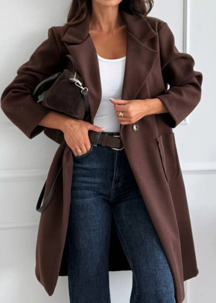 Long - Sleeve Single - Breasted Trench Coat - Trendsi