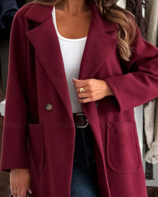 Long - Sleeve Single - Breasted Trench Coat - Trendsi