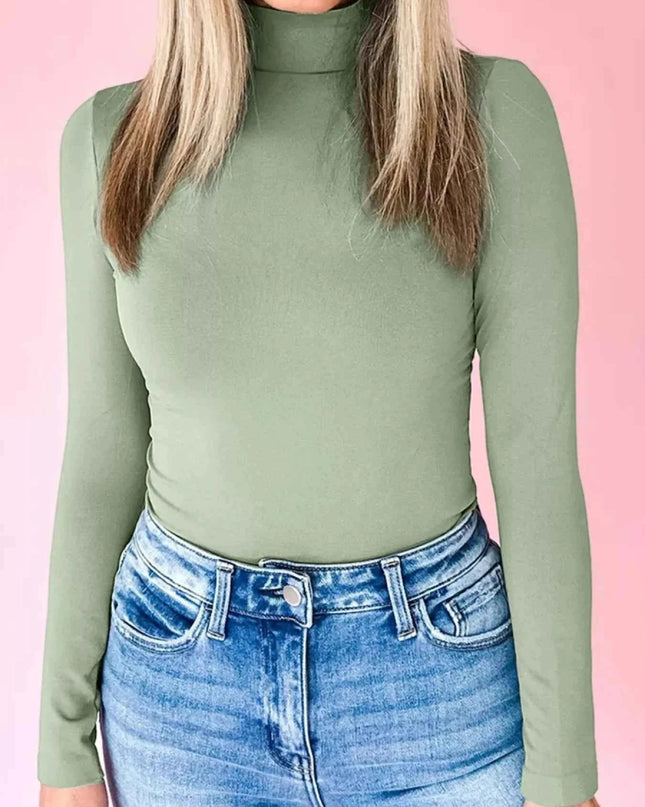 Long Sleeve Turtleneck T-Shirt - Trendsi