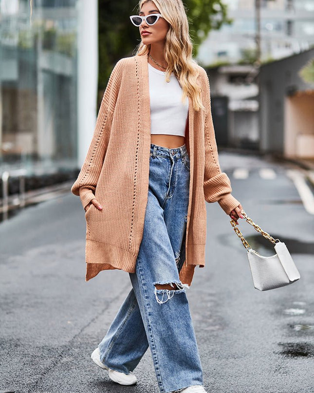 Long Sleeve Waffle - Knit Cardigan - Trendsi