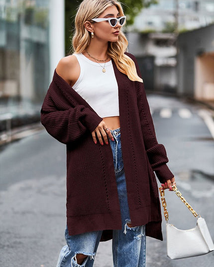 Long Sleeve Waffle - Knit Cardigan - Trendsi