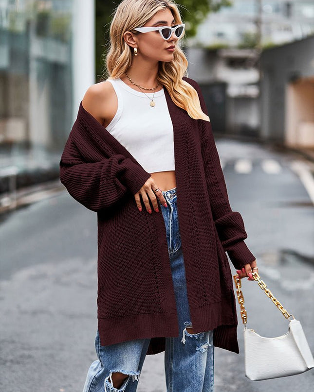 Long Sleeve Waffle - Knit Cardigan - Trendsi