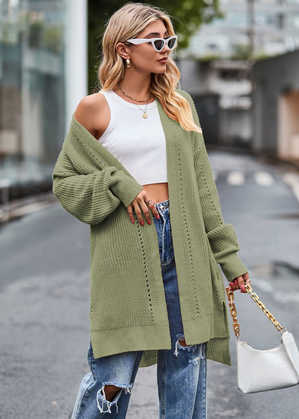 Long Sleeve Waffle - Knit Cardigan - Trendsi