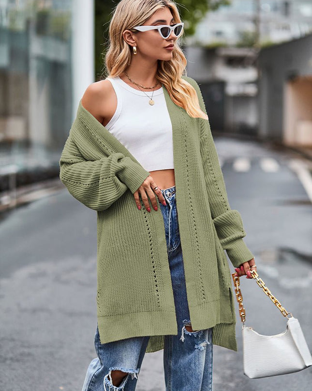 Long Sleeve Waffle - Knit Cardigan - Trendsi