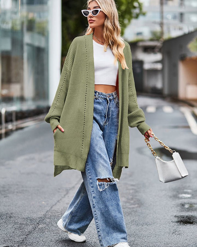 Long Sleeve Waffle - Knit Cardigan - Trendsi