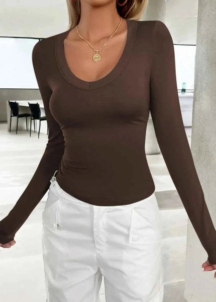 Lovelet V - Neck Long Sleeve T-Shirt - Trendsi