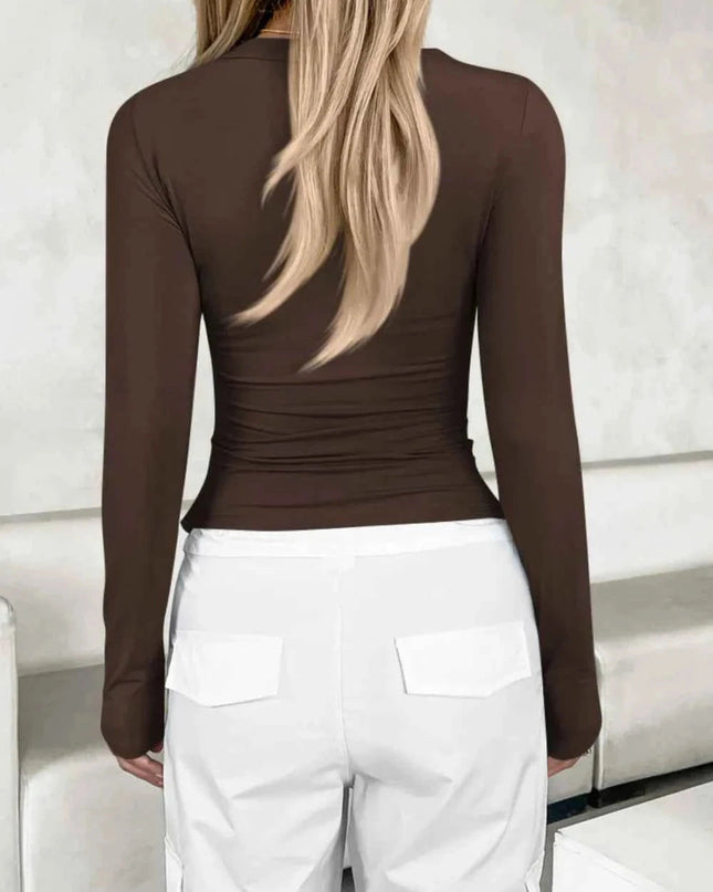 Lovelet V - Neck Long Sleeve T-Shirt - Trendsi