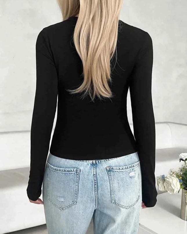 Lovelet V - Neck Long Sleeve T-Shirt - Trendsi