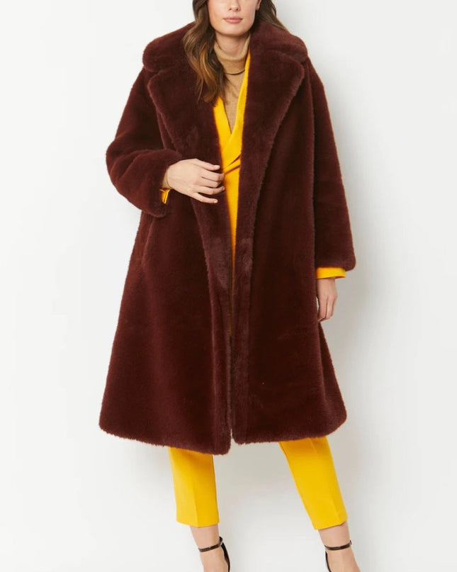 Luxurious Chocolate Faux Fur Coat Midi Women's Wrap Knee Length Winter Coats - Faux Fur Coats - Buy Me Fur Ltd