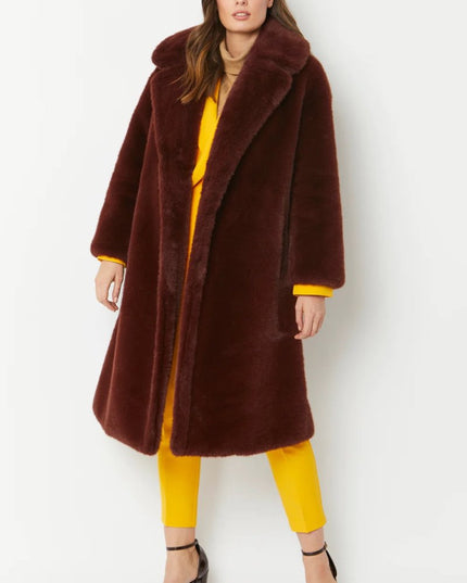 Luxurious Chocolate Faux Fur Coat Midi Women's Wrap Knee Length Winter Coats - Faux Fur Coats - Buy Me Fur Ltd