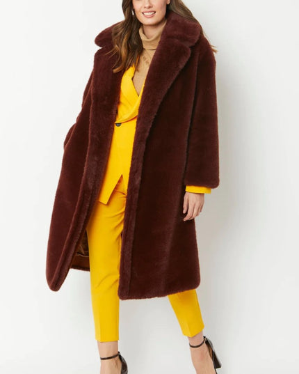 Luxurious Chocolate Faux Fur Coat Midi Women's Wrap Knee Length Winter Coats - Faux Fur Coats - Buy Me Fur Ltd